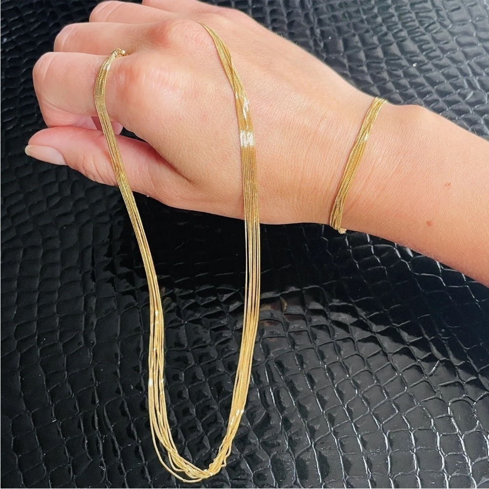 Solid 18k Gold Multi Strand Layering Chain Neckla… - image 4